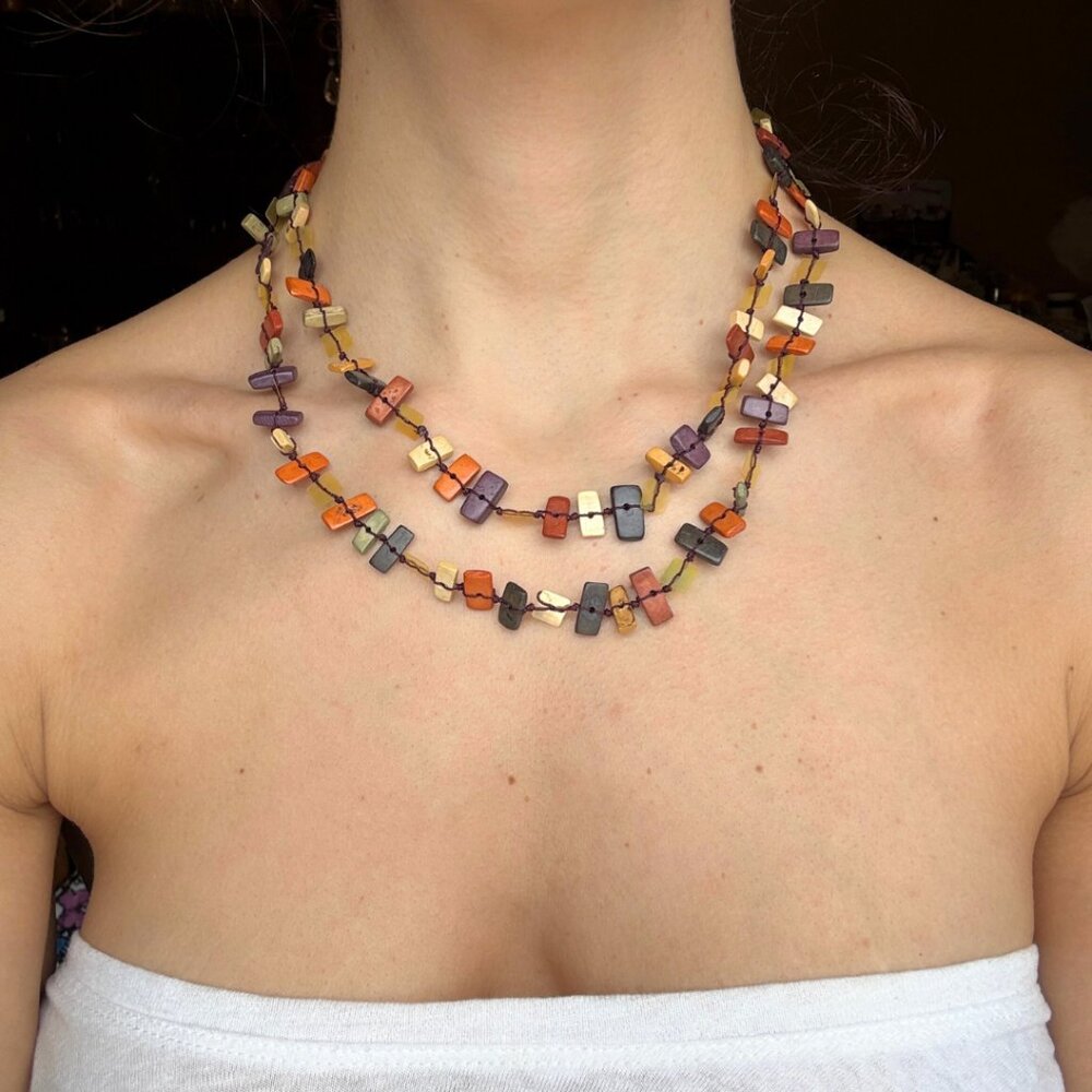 NWT Artisan Brazilian Multi-Strand Wood Bead Necklace - Y2K Vintage